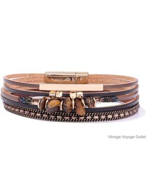 Leather Wrap Bracelet Boho Beaded Cowgirl Western Stackable Jewelry